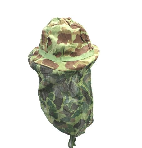 ww2 marine corps green and brown mitch style camo mosquito headnet face cover for hats or helmets