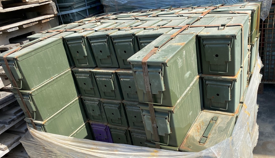 50 Cal Ammo Cans on Pallet - Omahas Army Navy Surplus