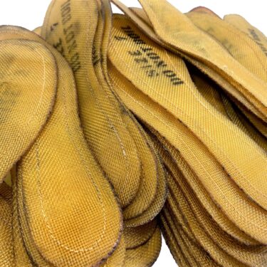 Yellow VN Jungle Boot Insoles, 7R Irregulars stack laid out up close