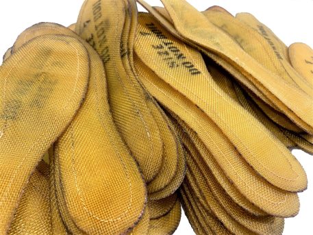 Yellow VN Jungle Boot Insoles, 7R Irregulars stack laid out up close