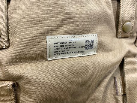 genuine military surplus USMC Molle Sustainment Pouch, Coyote Brown. Label